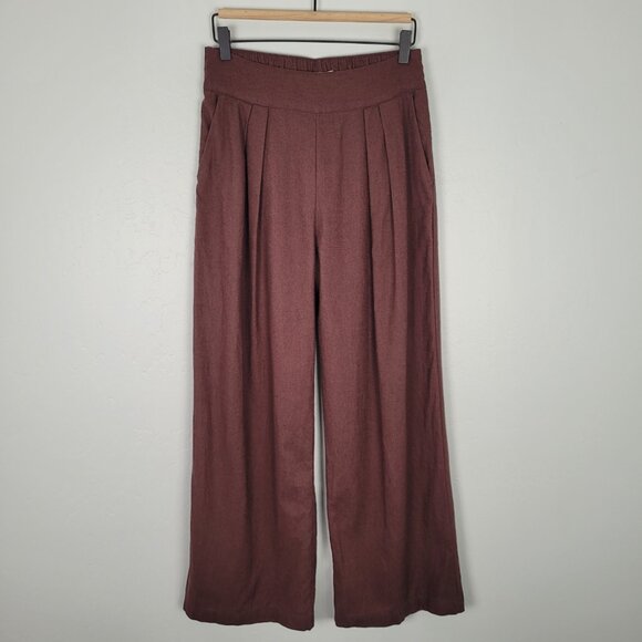 Abercrombie & Fitch Size S Short Linen Blend Ultra Wide Leg Pant Pull On Brown - Picture 4 of 14